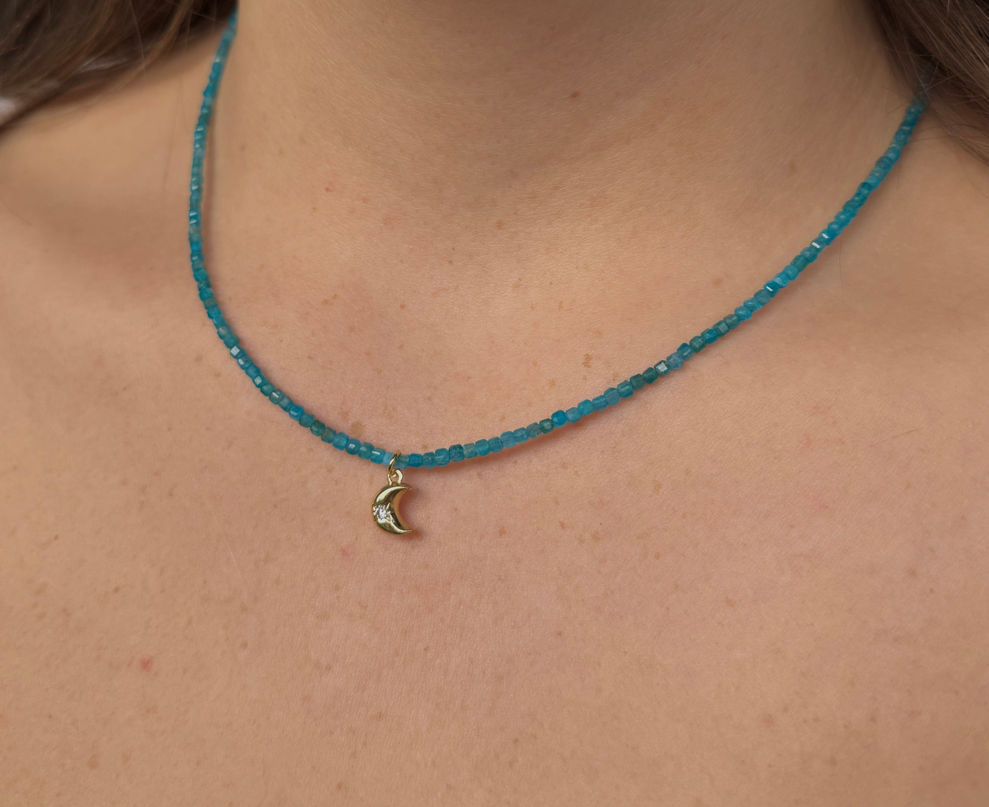 Blue Apatite & Moon Pendant ~ Transformation