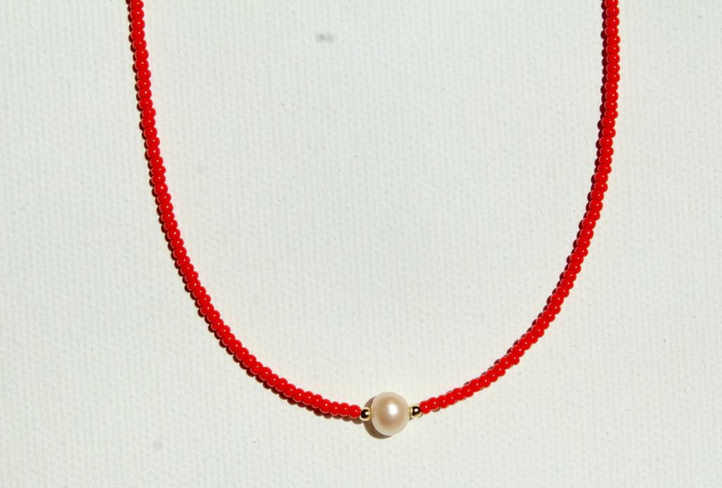 Small Bead & Freshwater Pearl Choker ~ Clarity