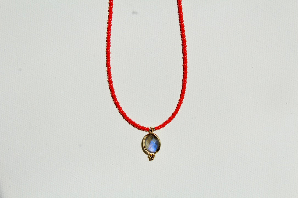 Beaded Labradorite Pendant Choker ~ Higher Consciousness & Passion