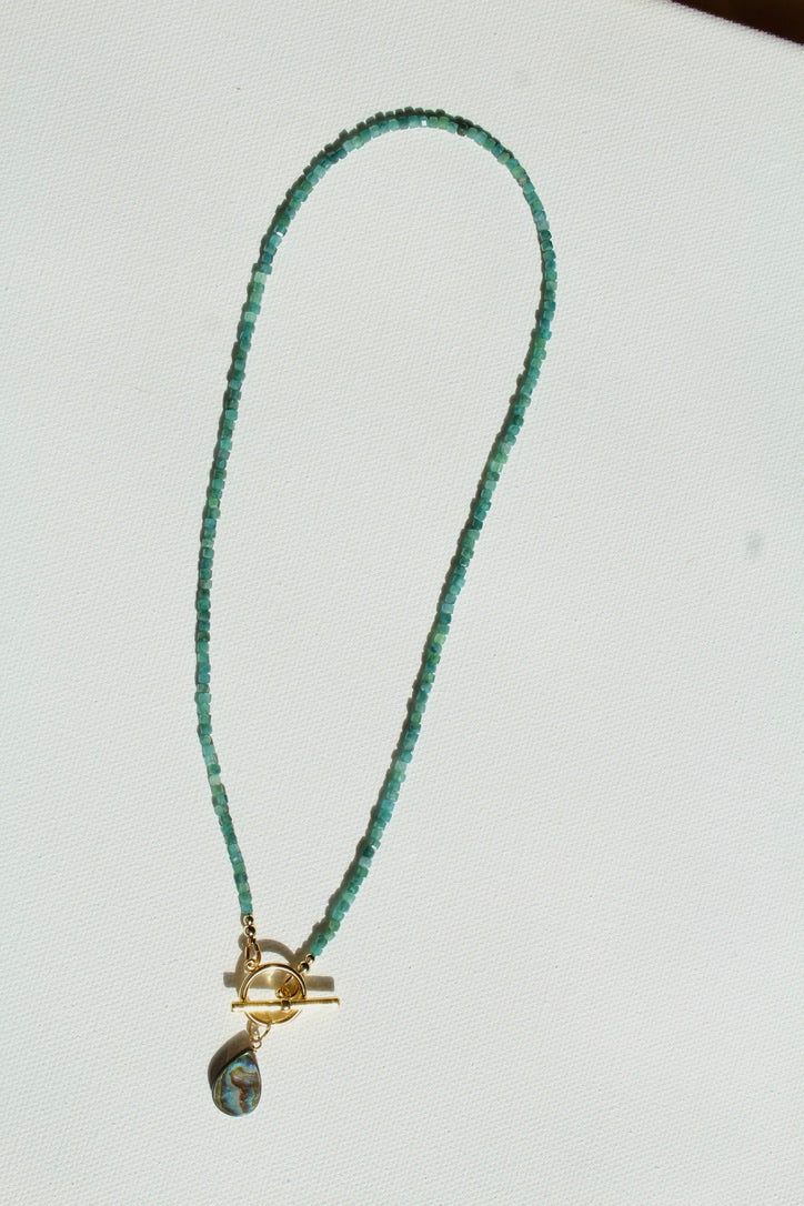 Blue Tourmaline w Abalone Charm ~ Cleansing & Balance