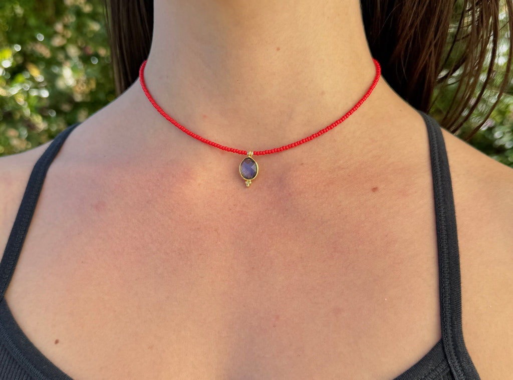Beaded Labradorite Pendant Choker ~ Higher Consciousness & Passion
