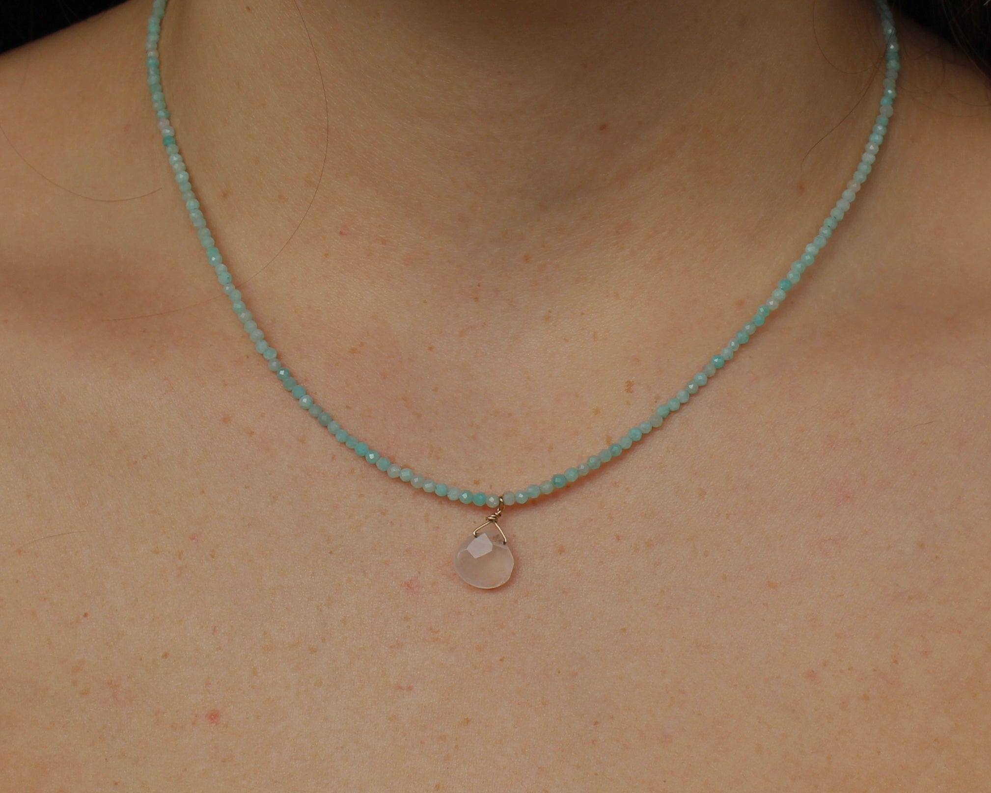 Amazonite & Quartz Teardrop Necklace ~ Healing