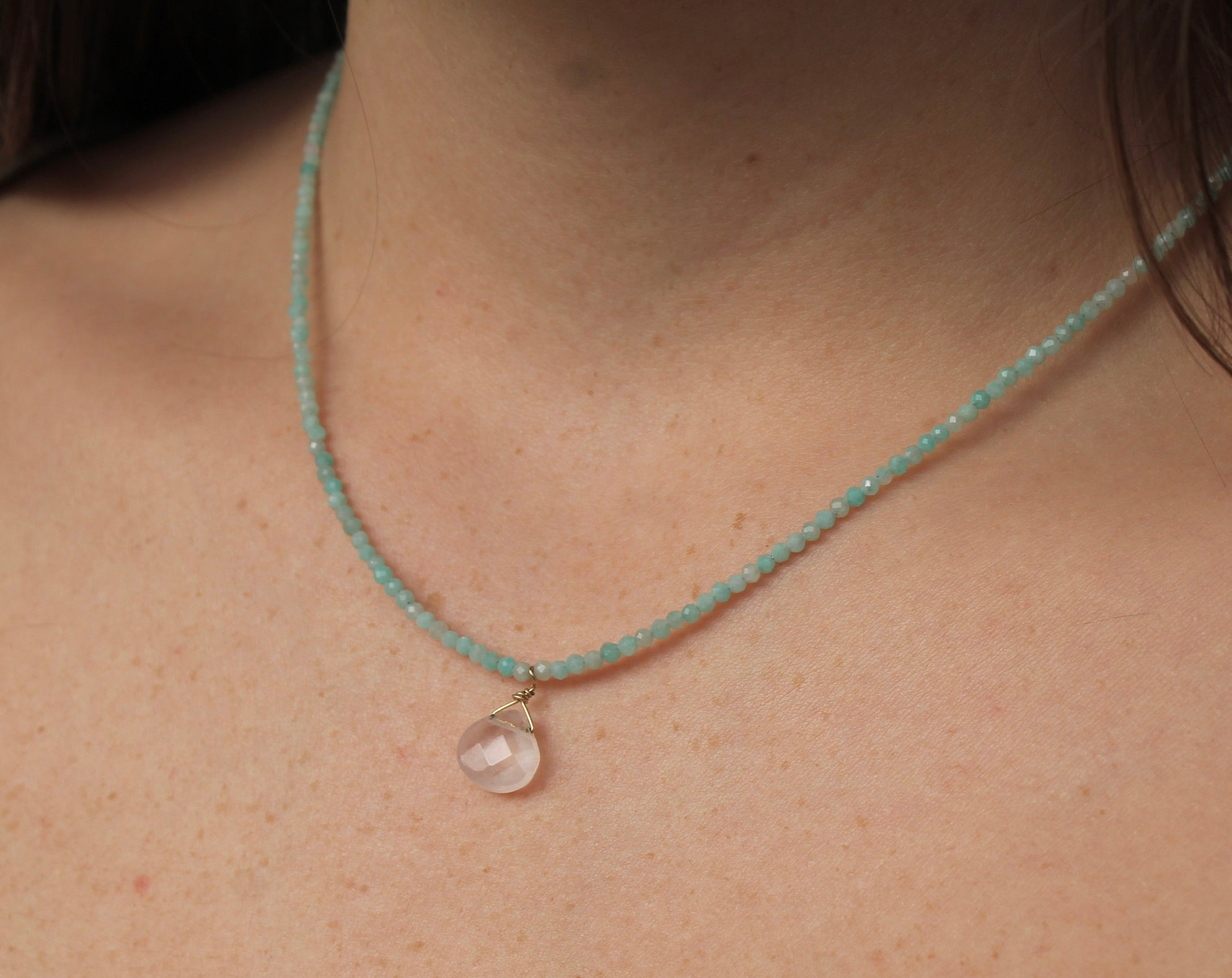 Amazonite & Quartz Teardrop Necklace ~ Healing