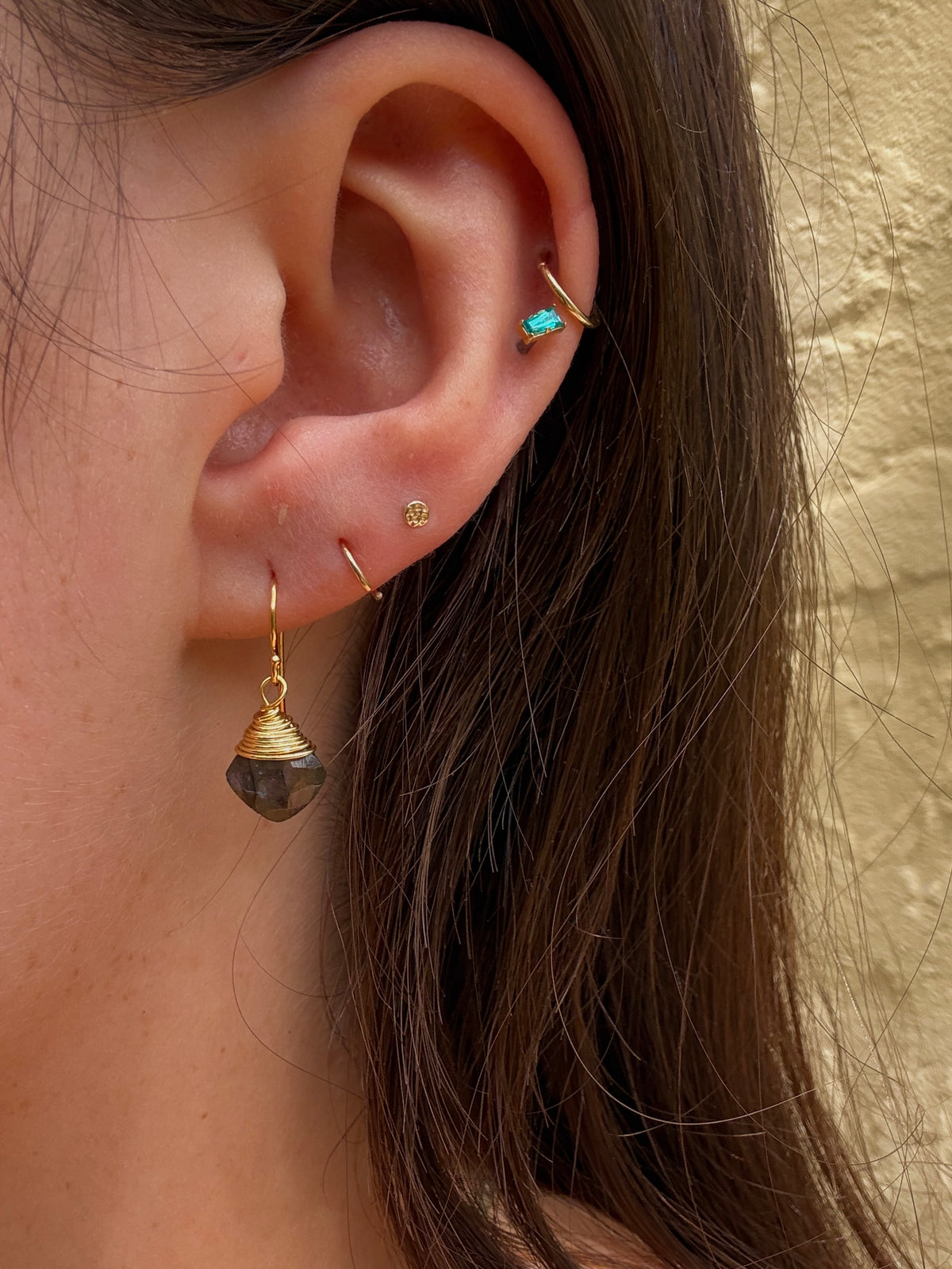 Gold-Wrapped Labradorite Fishhook Earrings