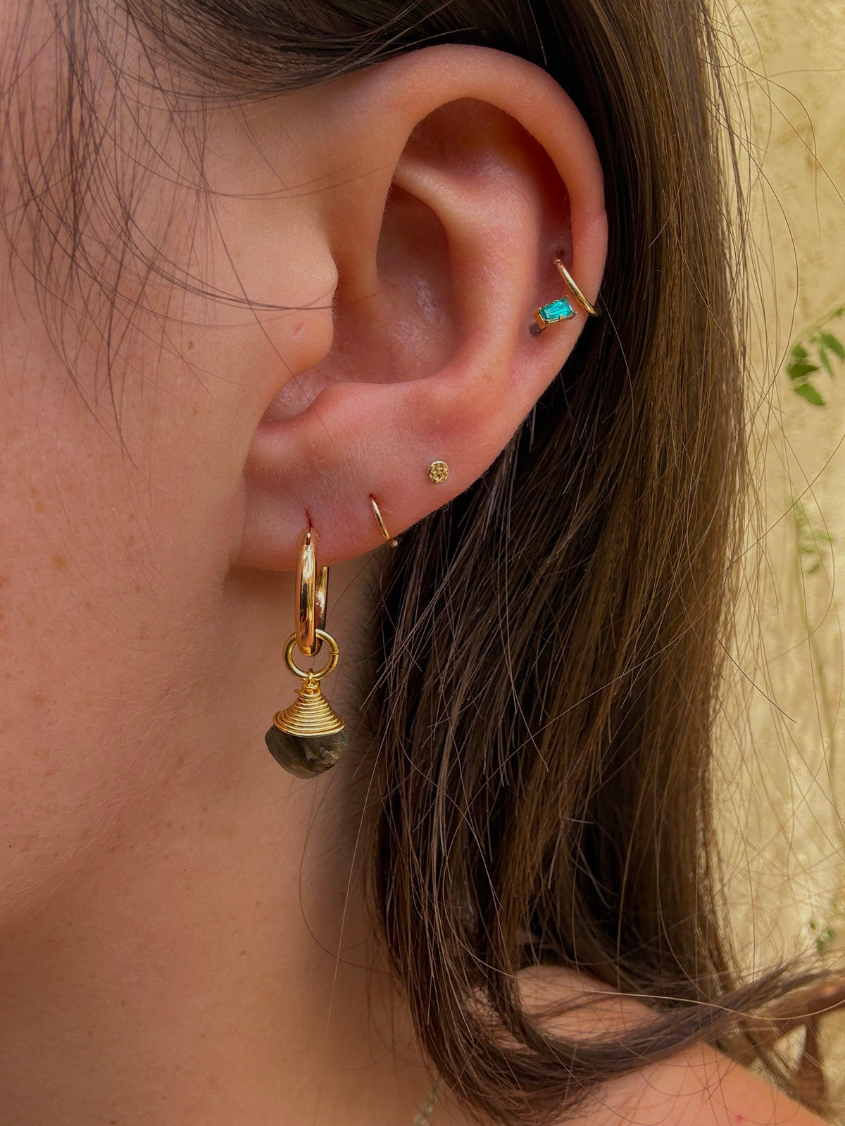 Gold-Wrapped Labradorite Hoop Earrings